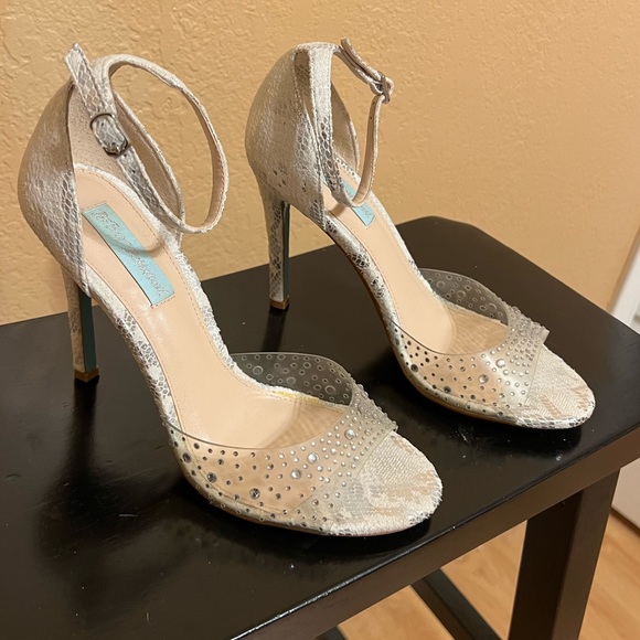 Betsey Johnson Shoes - Betsey Johnson Snake Print Suede Heels